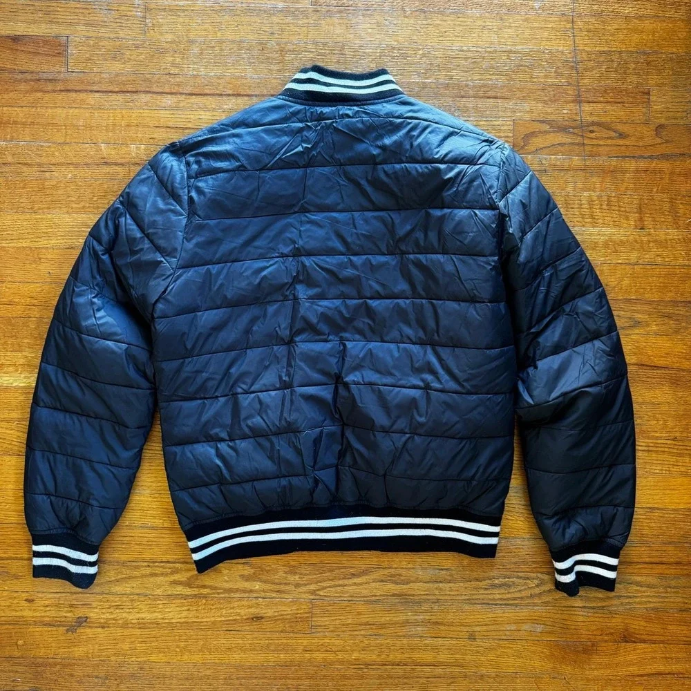 Members Only Puffer Bomber Jacket Black Varsity‎ Ribbed Collar Cuffs Mens Size M